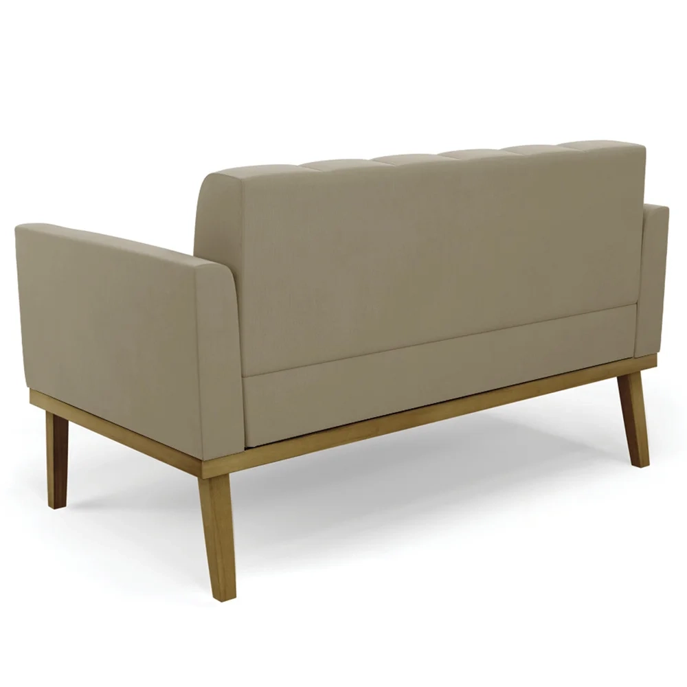 Sofá Namoradeira e 2 Poltronas Base Madeira Castanho Ana Suede Marrom RT - Ibiza