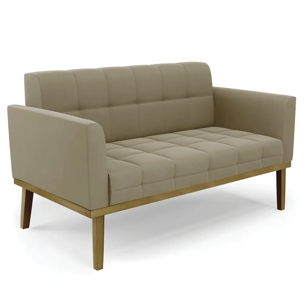 Sofá Namoradeira e 2 Poltronas Base Madeira Castanho Ana Suede Marrom RT - Ibiza