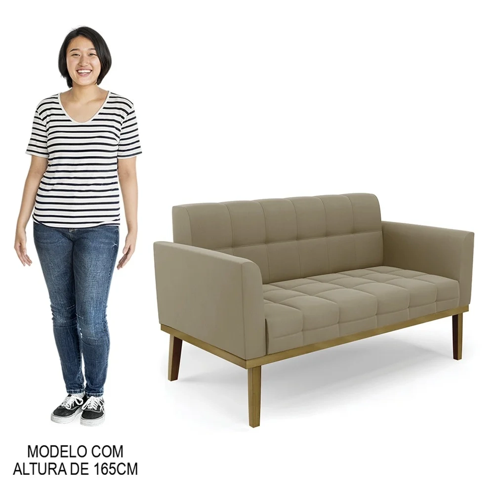 Sofá Namoradeira e 2 Poltronas Base Madeira Castanho Ana Suede Marrom RT - Ibiza