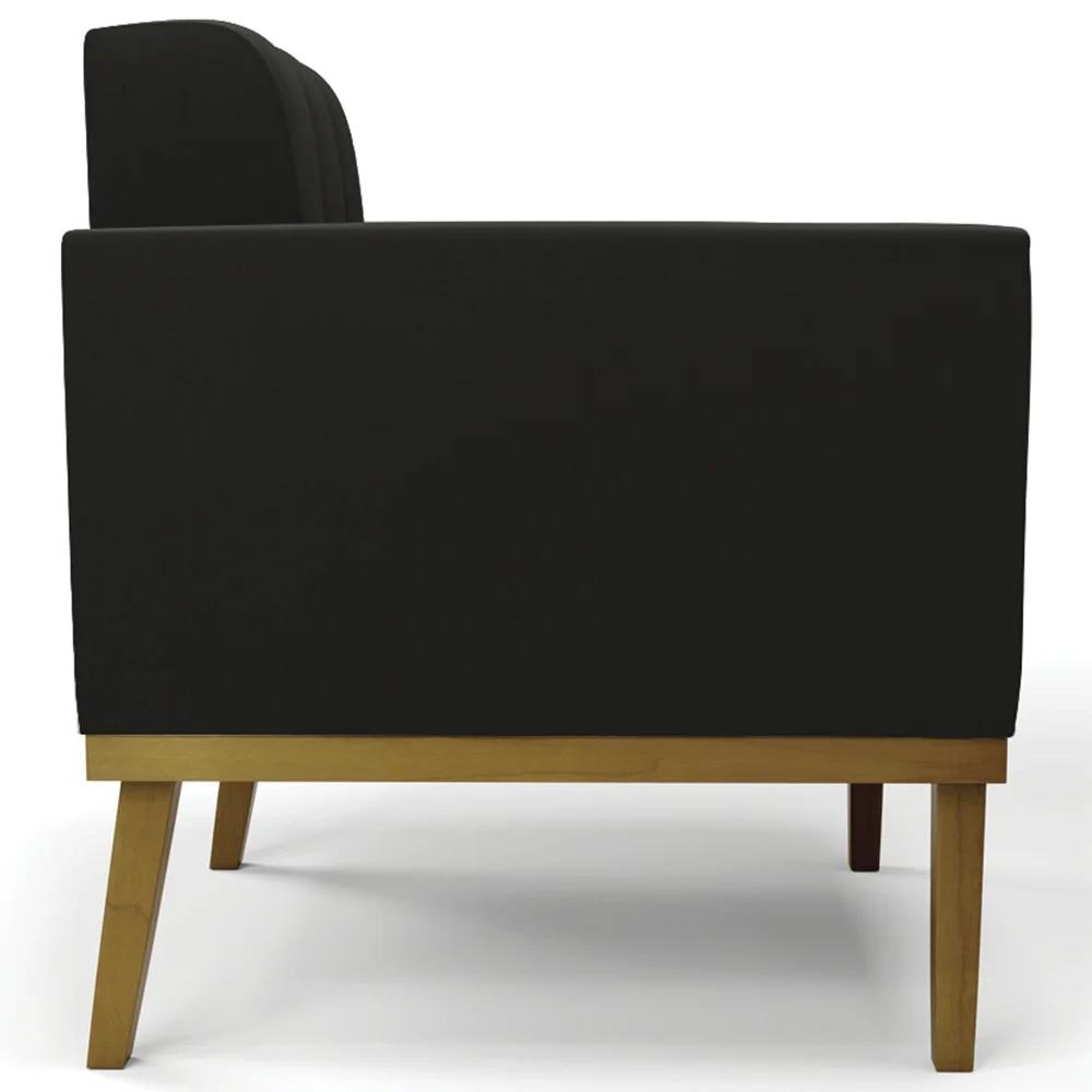 Sofá Namoradeira e 2 Poltronas Base Madeira Castanho Ana Suede Preto - Ibiza