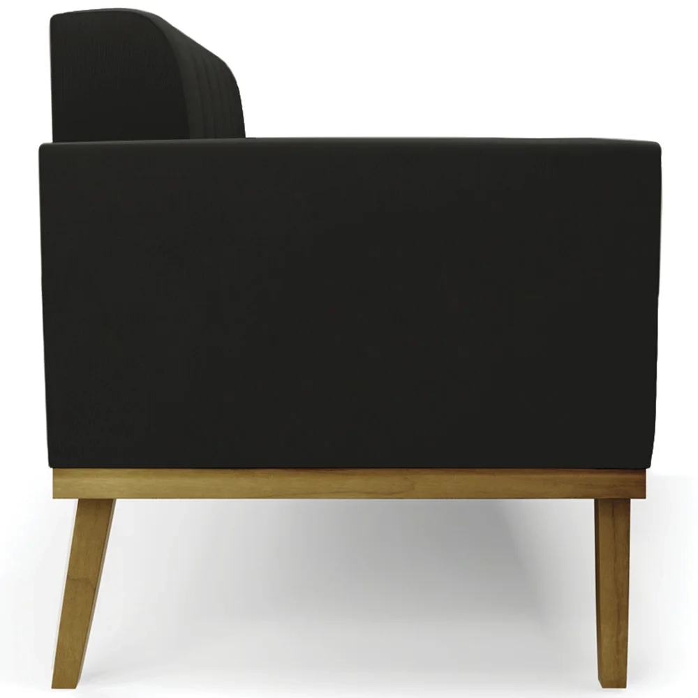 Sofá Namoradeira e 2 Poltronas Base Madeira Castanho Ana Suede Preto - Ibiza