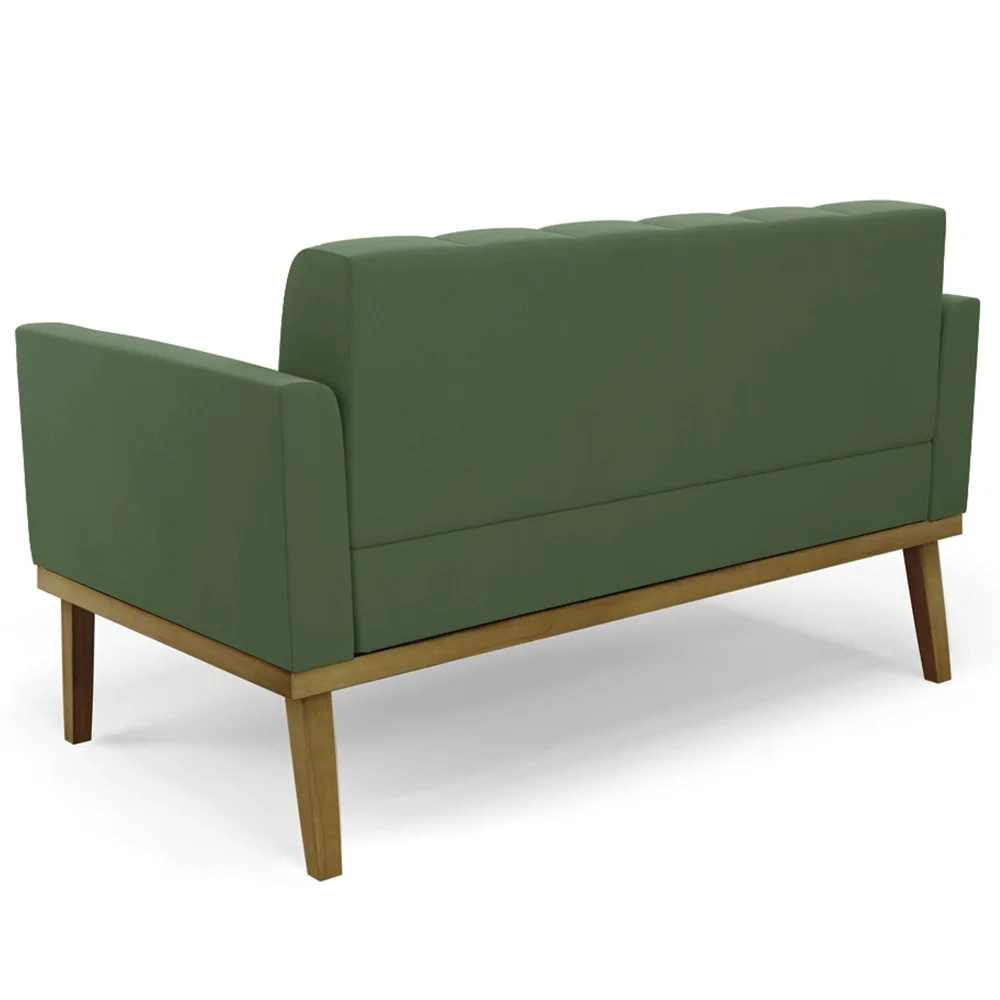 Sofá Namoradeira e 2 Poltronas Base Madeira Castanho Ana Suede Verde - Ibiza