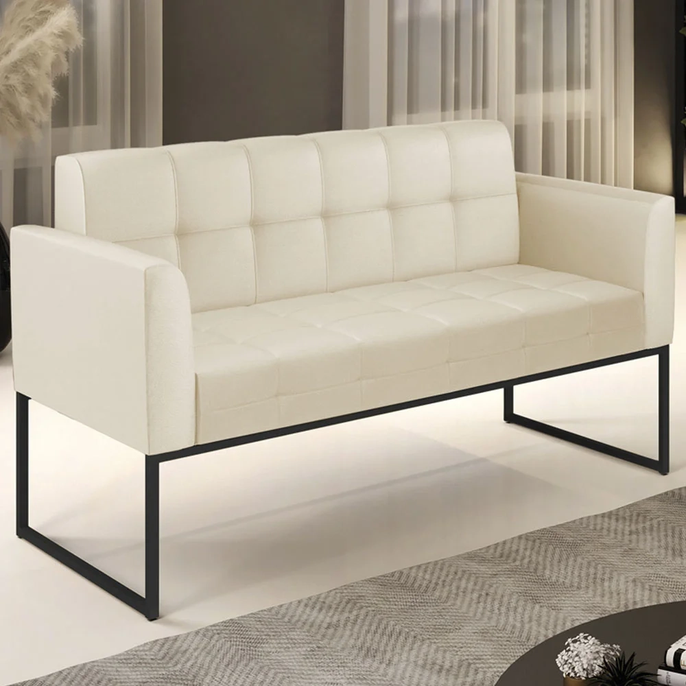 Sofá Namoradeira Base Industrial Preto Ana Sintético Bege - Ibiza