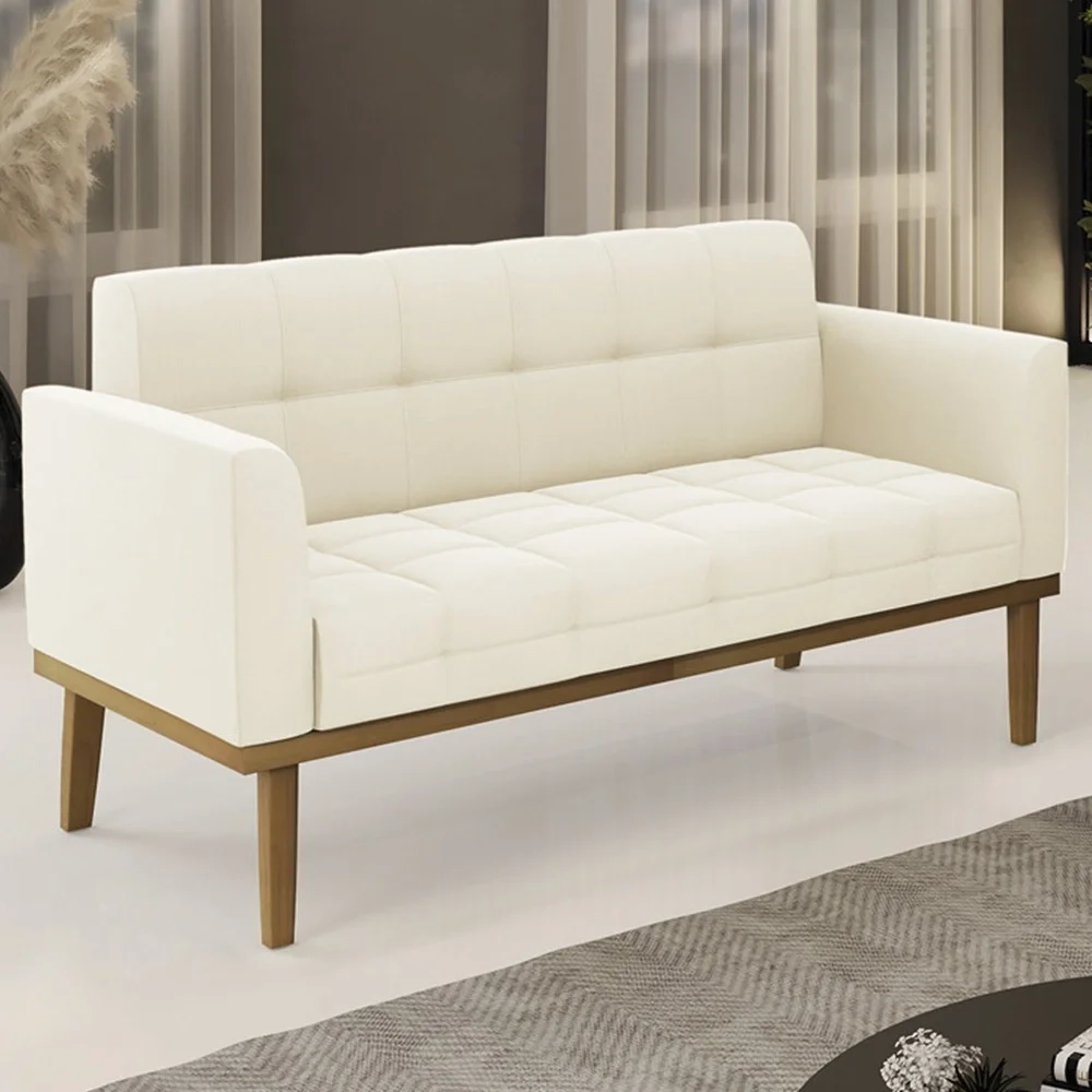 Sofá Namoradeira Base Madeira Castanho Ana Veludo Bege - Ibiza