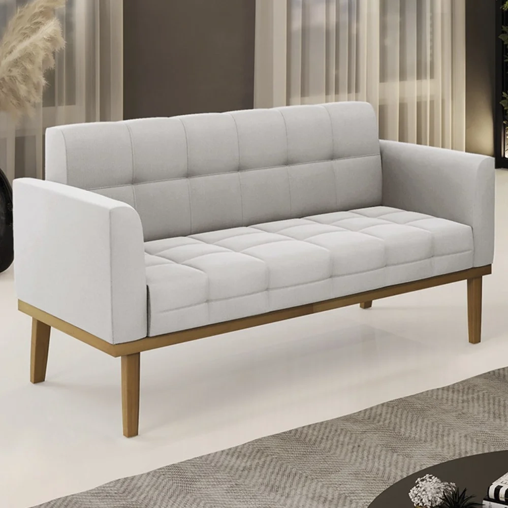 Sofá Namoradeira Base Madeira Castanho Ana Veludo Cinza - Ibiza