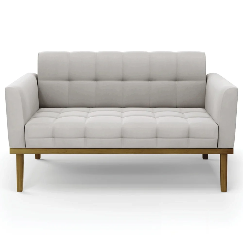 Sofá Namoradeira Base Madeira Castanho Ana Veludo Cinza - Ibiza