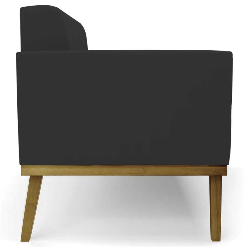 Sofá Namoradeira Base Madeira Castanho Ana Veludo Preto - Ibiza