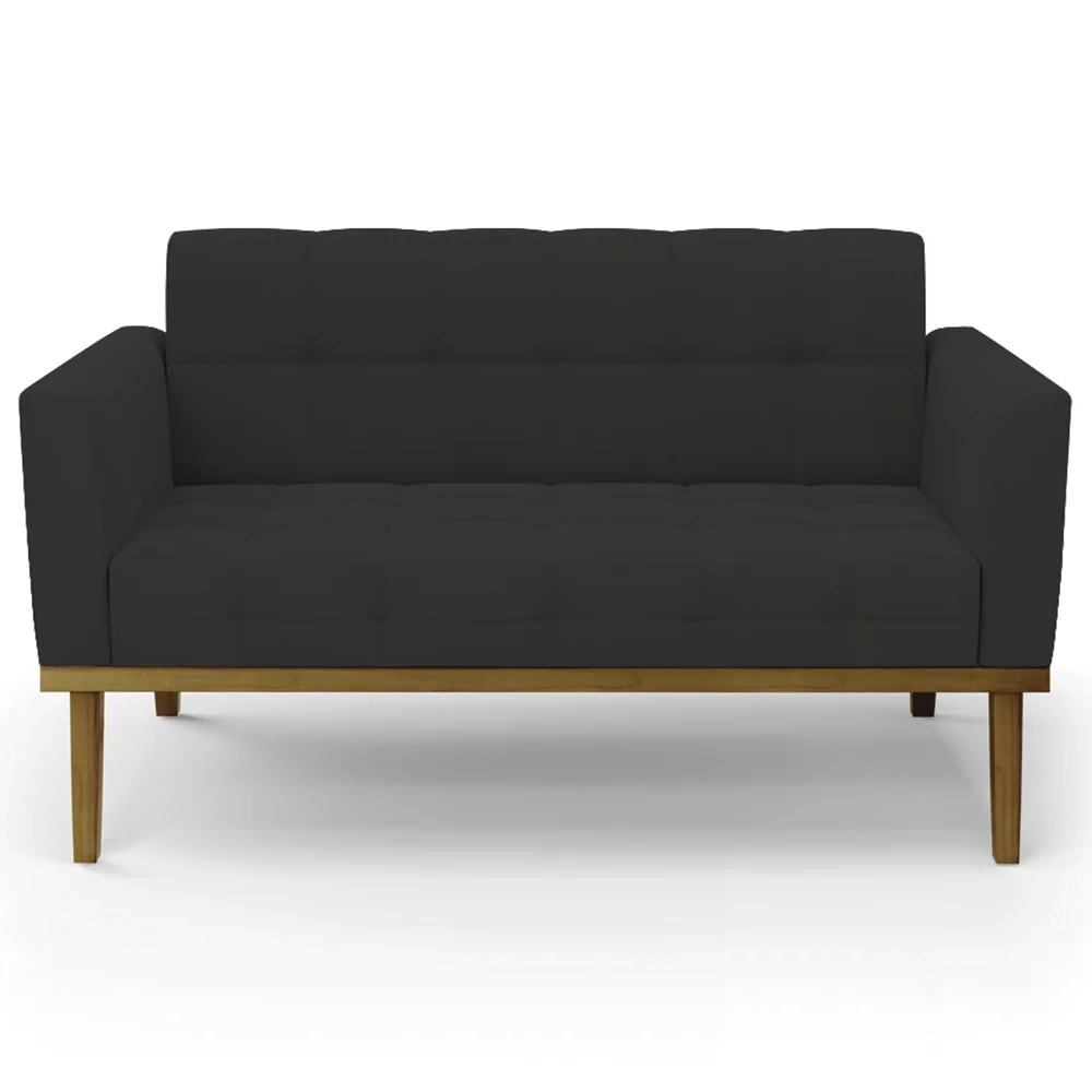 Sofá Namoradeira Base Madeira Castanho Ana Veludo Preto - Ibiza