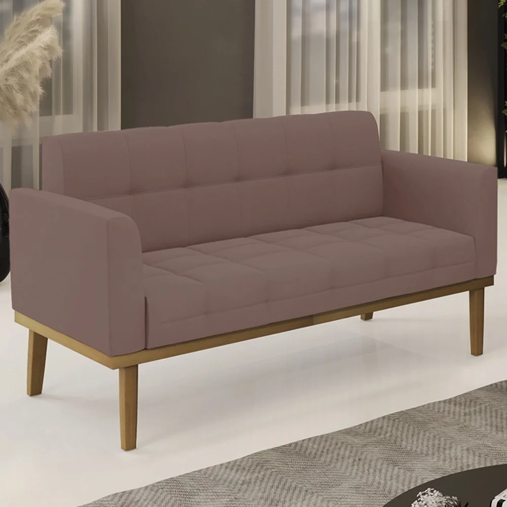 Sofá Namoradeira Base Madeira Castanho Ana Veludo Rose - Ibiza