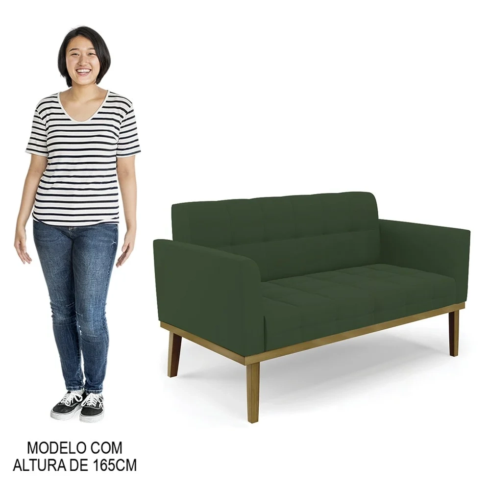 Sofá Namoradeira Base Madeira Castanho Ana Veludo Verde - Ibiza