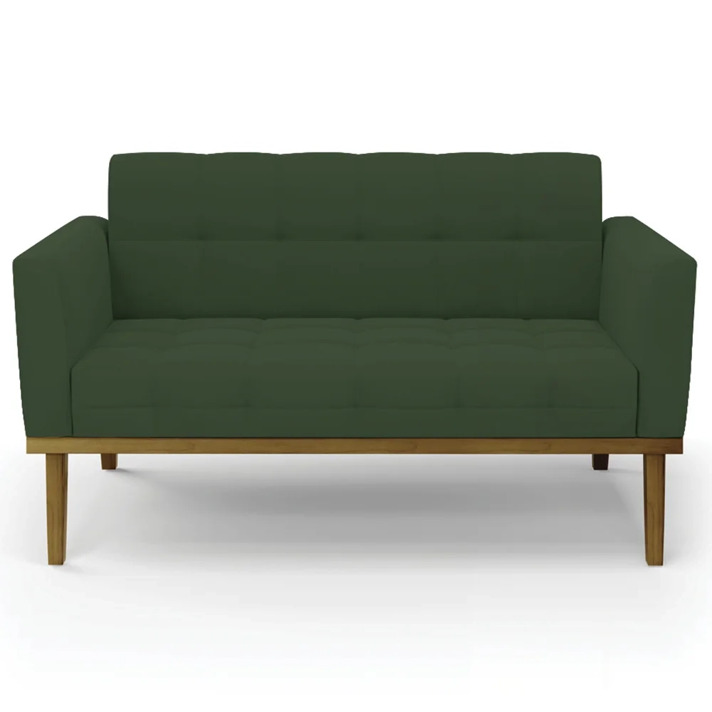 Sofá Namoradeira Base Madeira Castanho Ana Veludo Verde - Ibiza