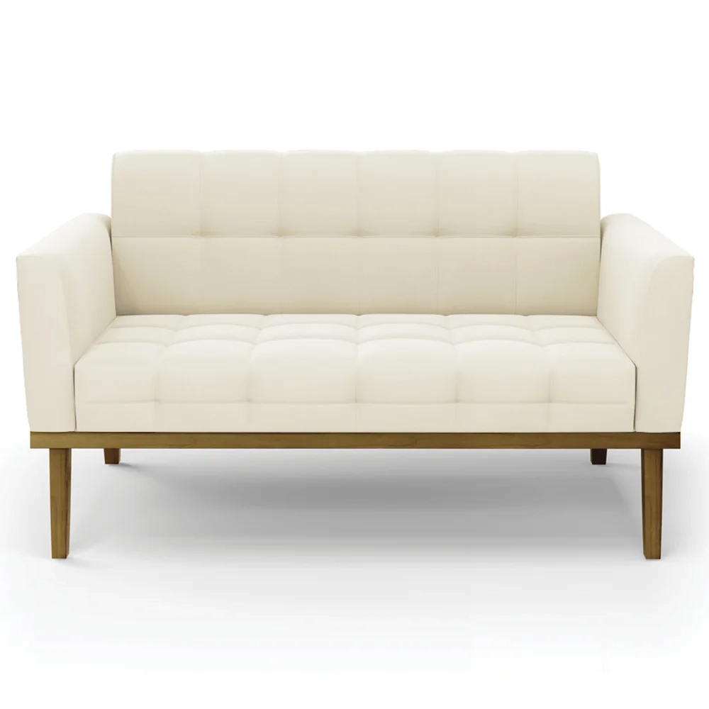 Sofá Namoradeira e 2 Poltronas Base Madeira Castanho Ana Veludo Bege - Ibiza