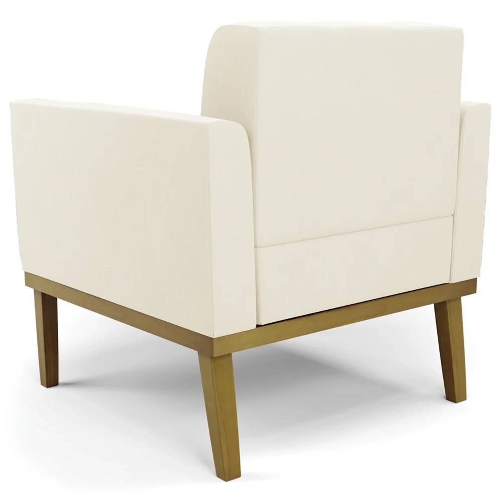 Sofá Namoradeira e 2 Poltronas Base Madeira Castanho Ana Veludo Bege - Ibiza