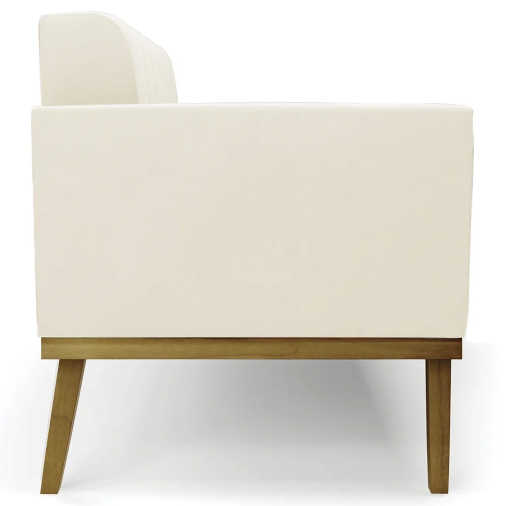 Sofá Namoradeira e 2 Poltronas Base Madeira Castanho Ana Veludo Bege - Ibiza