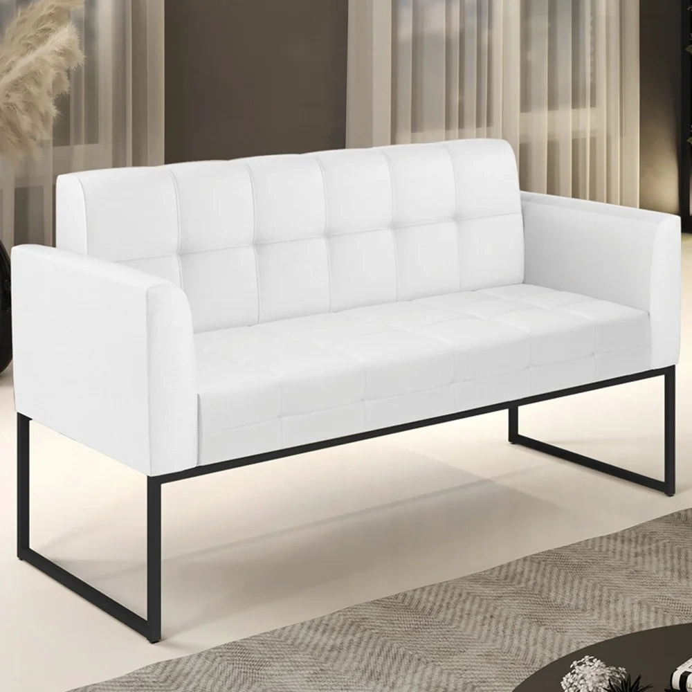 Sofá Namoradeira Base Industrial Preto Ana Sintético Branco - Ibiza