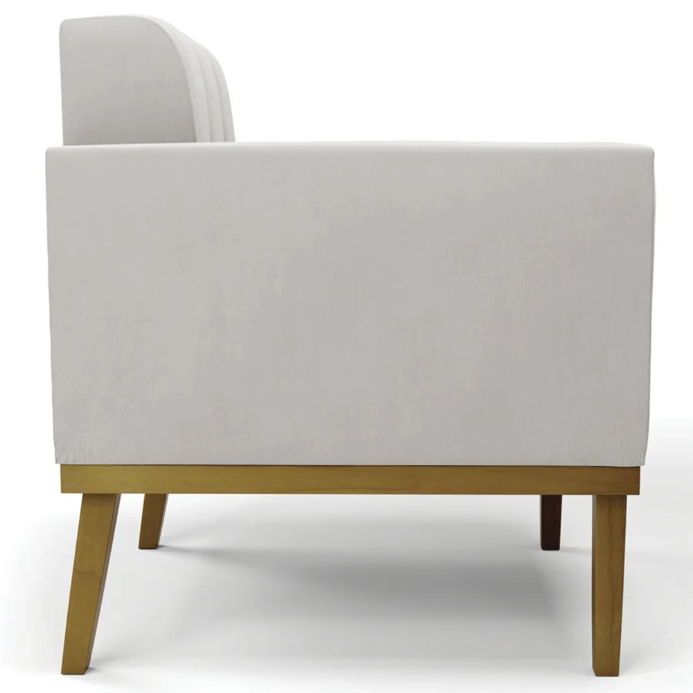 Sofá Namoradeira e 2 Poltronas Base Madeira Castanho Ana Veludo Cinza - Ibiza