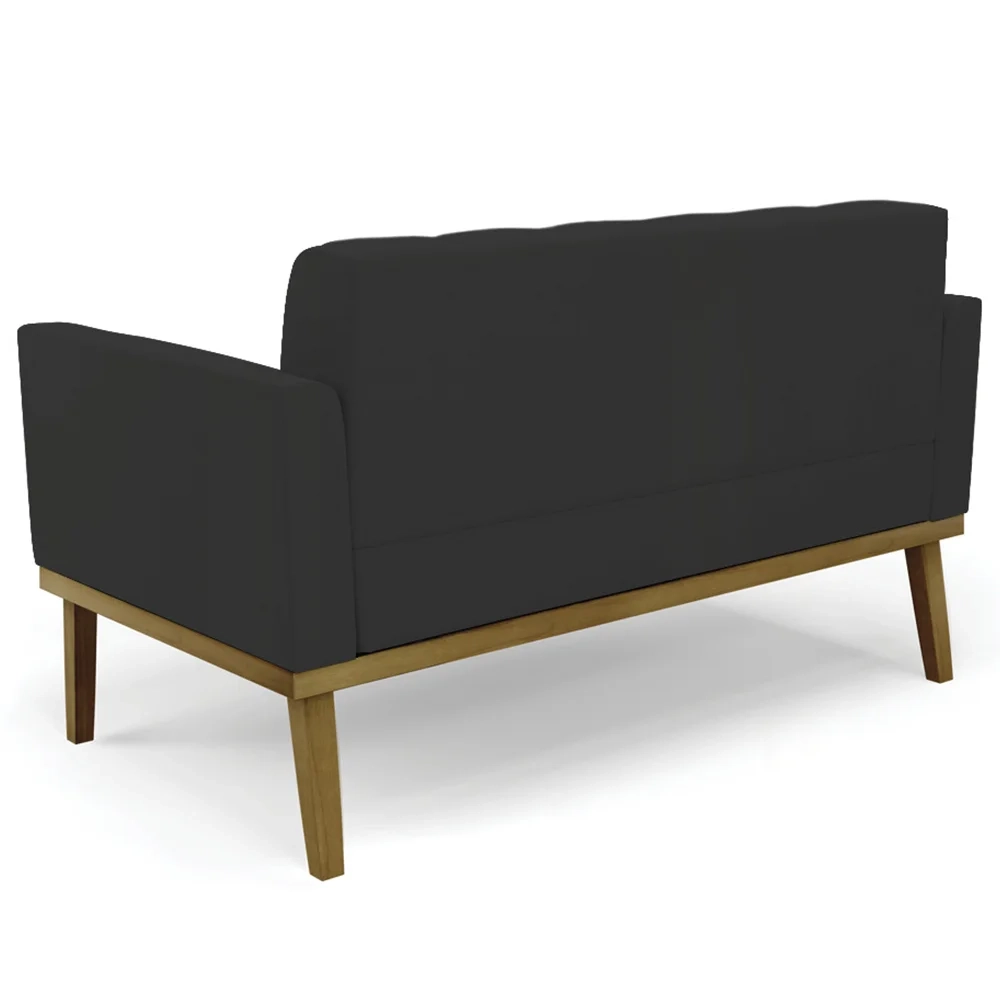 Sofá Namoradeira e 2 Poltronas Base Madeira Castanho Ana Veludo Preto - Ibiza