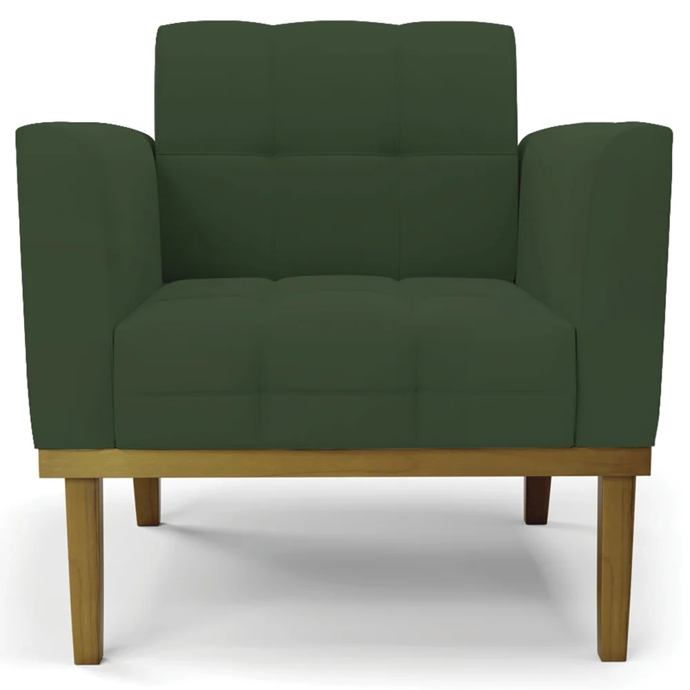 Sofá Namoradeira e 2 Poltronas Base Madeira Castanho Ana Veludo Verde - Ibiza