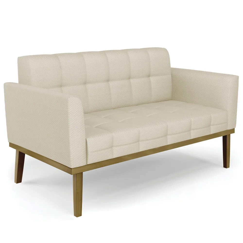 Sofá Namoradeira e 2 Poltronas Base Madeira Castanho Ana Veludo Luxo Off White - Ibiza