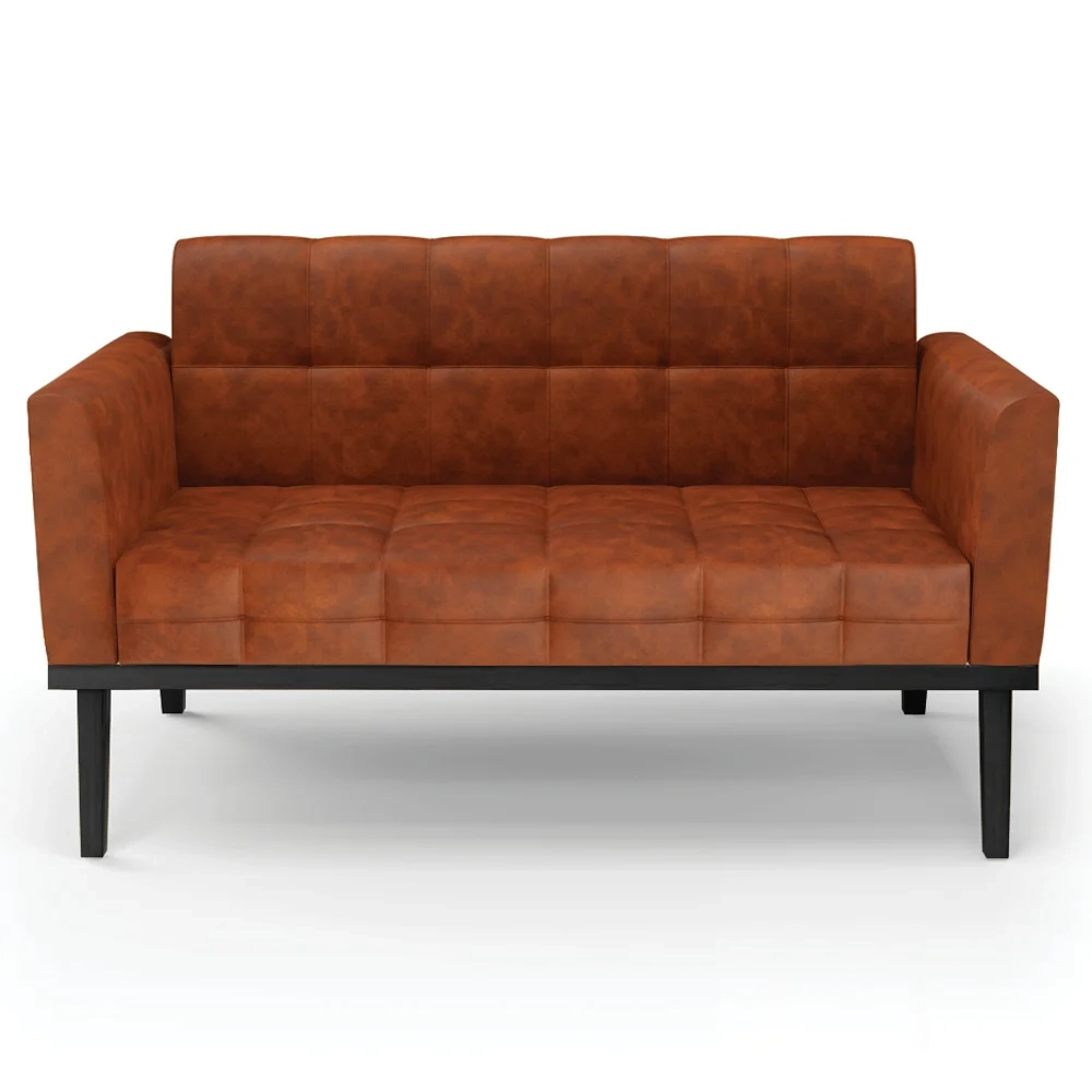 Sofá Namoradeira Base Madeira Preto Ana Sintético PU Nozes - Ibiza