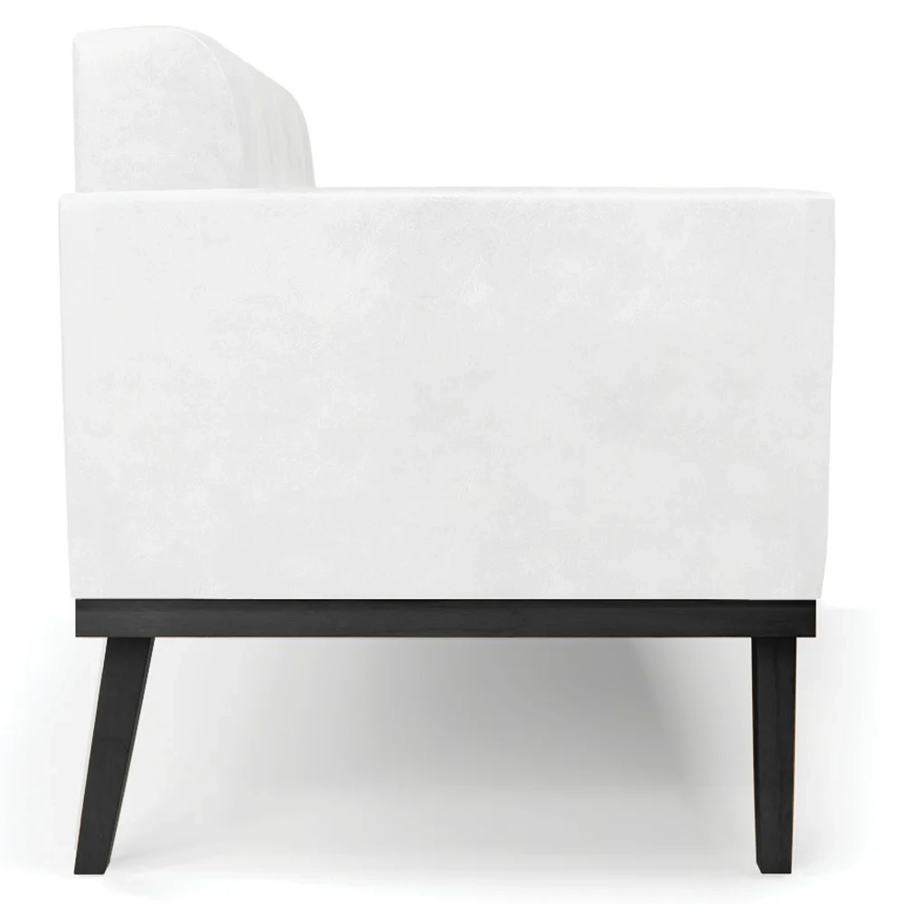 Sofá Namoradeira e 2 Poltronas Base Madeira Preto Ana Sintético PU Branco - Ibiza