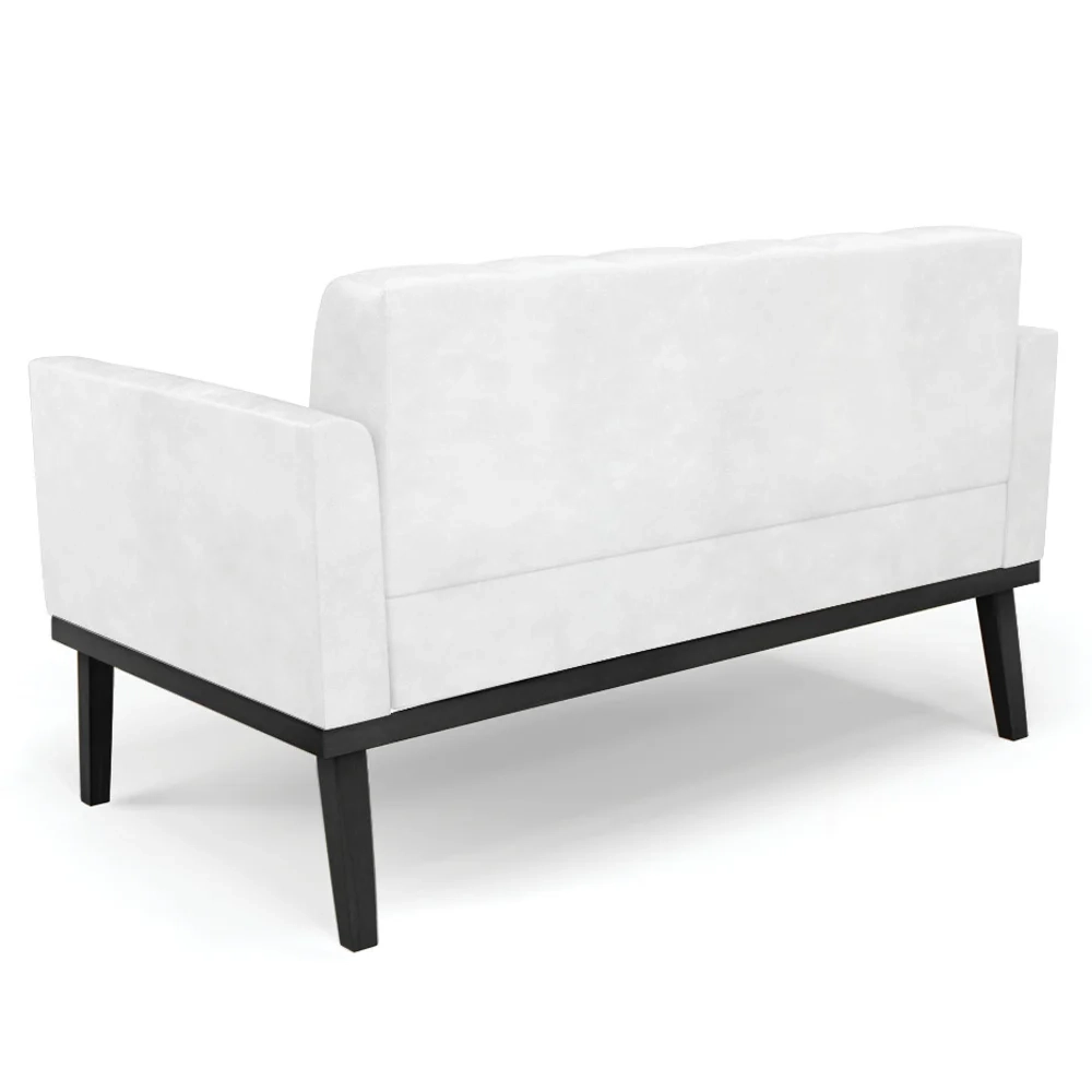 Sofá Namoradeira e 2 Poltronas Base Madeira Preto Ana Sintético PU Branco - Ibiza