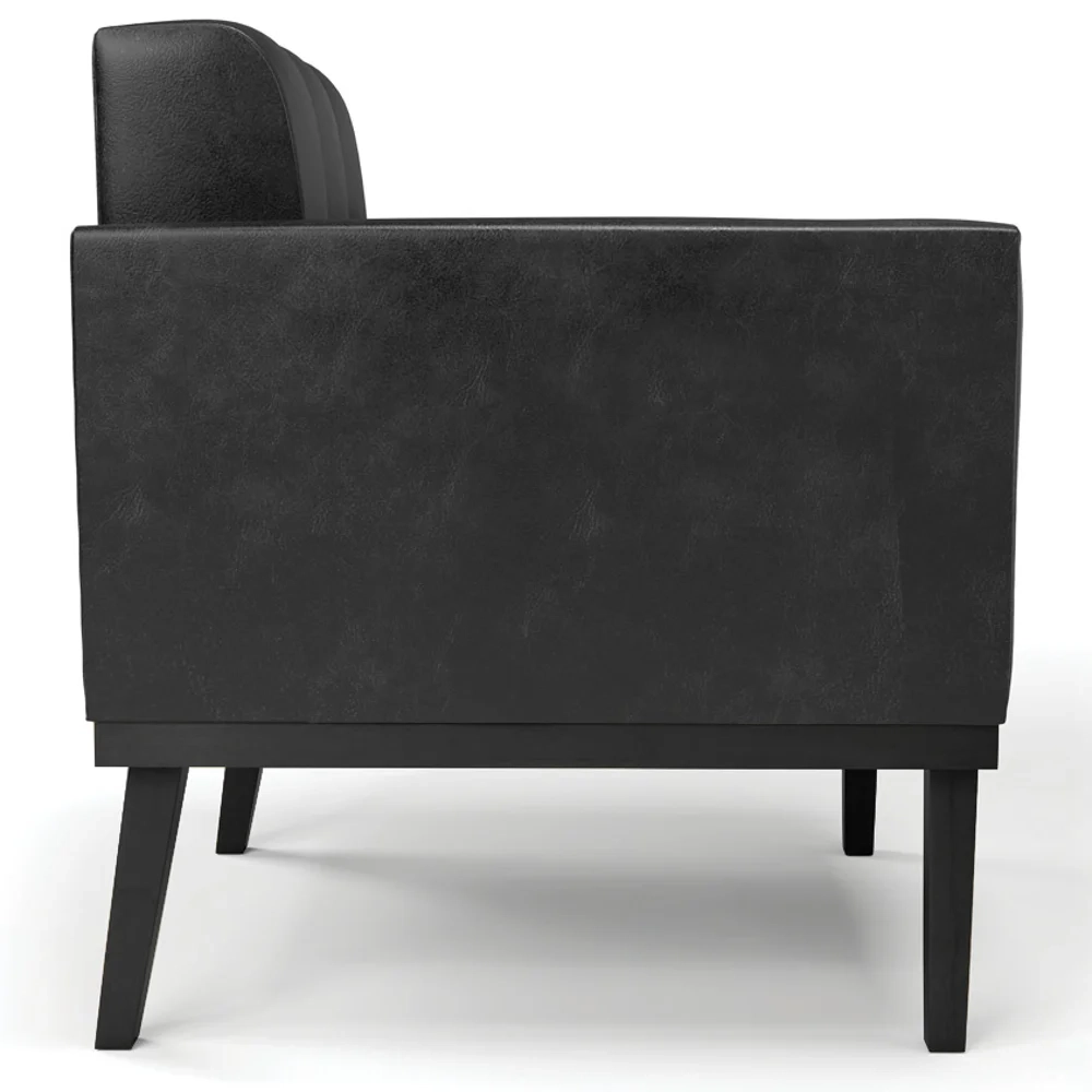 Sofá Namoradeira e 2 Poltronas Base Madeira Preto Ana Sintético PU Preto - Ibiza