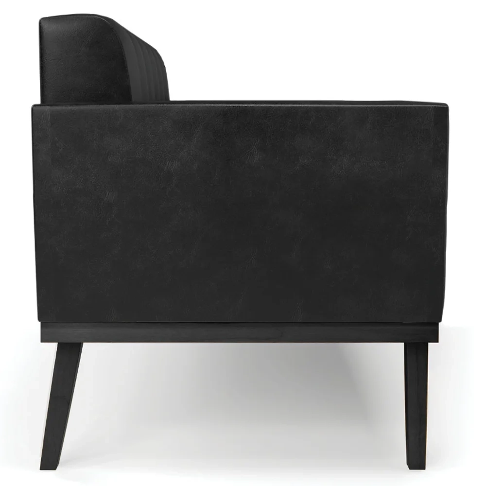 Sofá Namoradeira e 2 Poltronas Base Madeira Preto Ana Sintético PU Preto - Ibiza