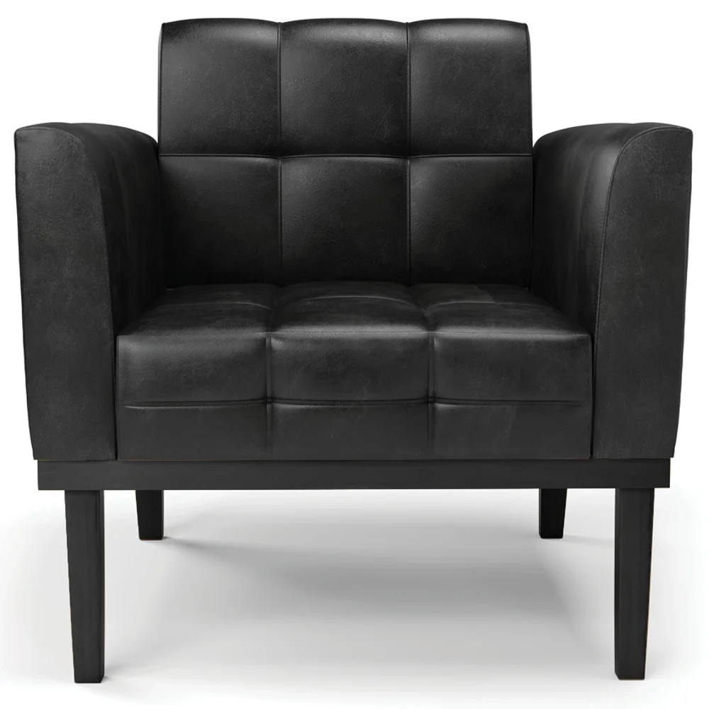 Sofá Namoradeira e 2 Poltronas Base Madeira Preto Ana Sintético PU Preto - Ibiza