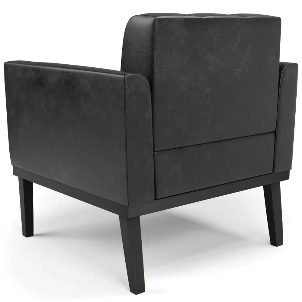 Sofá Namoradeira e 2 Poltronas Base Madeira Preto Ana Sintético PU Preto - Ibiza