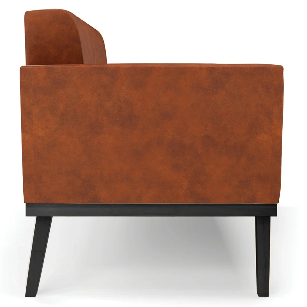 Sofá Namoradeira e 2 Poltronas Base Madeira Preto Ana Sintético PU Nozes - Ibiza