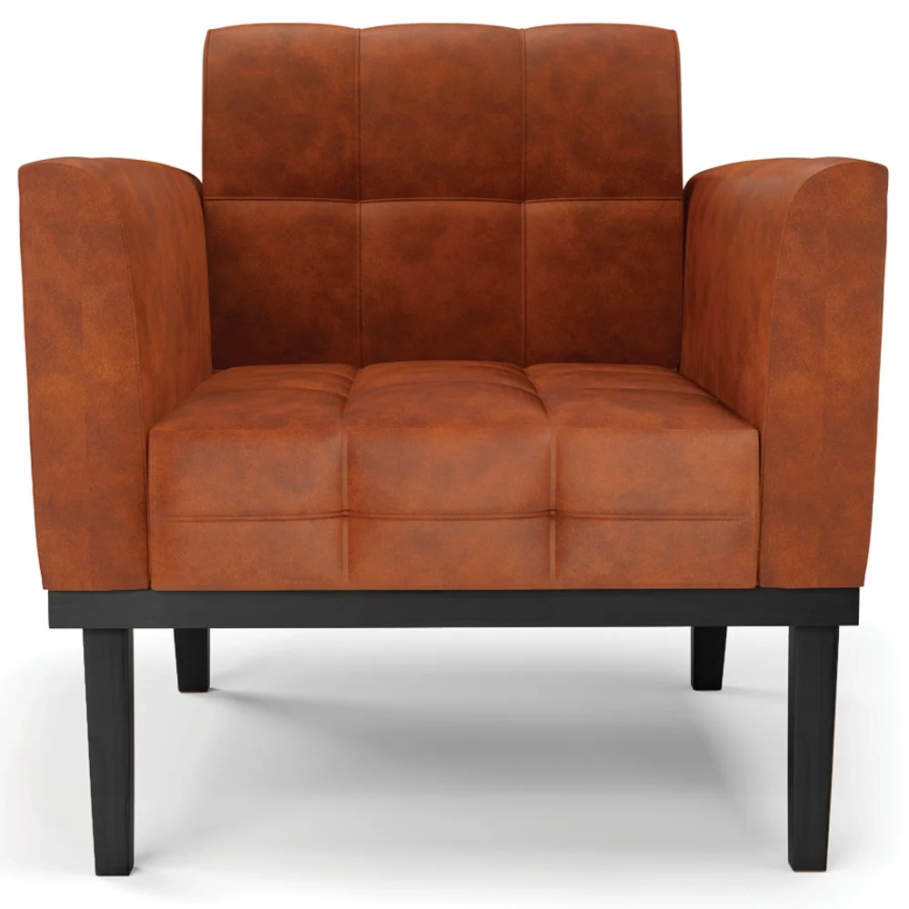 Sofá Namoradeira e 2 Poltronas Base Madeira Preto Ana Sintético PU Nozes - Ibiza