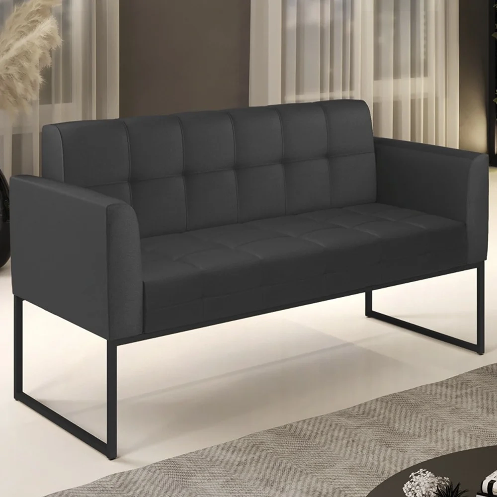 Sofá Namoradeira Base Industrial Preto Ana Sintético Preto - Ibiza