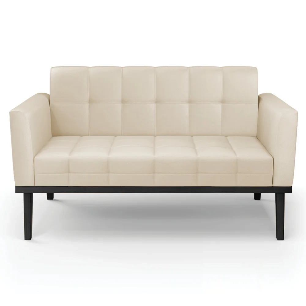 Sofá Namoradeira Base Madeira Preto Ana Sintético Bege - Ibiza