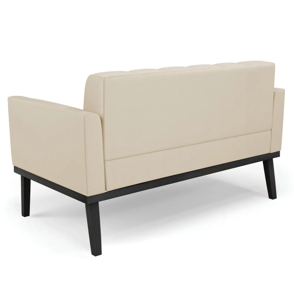 Sofá Namoradeira Base Madeira Preto Ana Sintético Bege - Ibiza