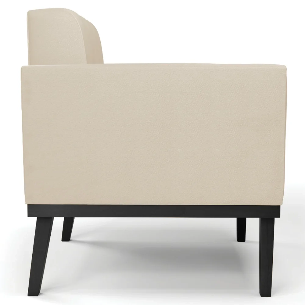 Sofá Namoradeira e 2 Poltronas Base Madeira Preto Ana Sintético Bege - Ibiza