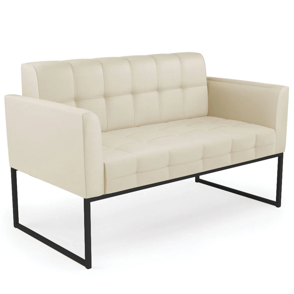 Sofá Namoradeira e 2 Poltronas Base Industrial Preto Ana Sintético Bege - Ibiza