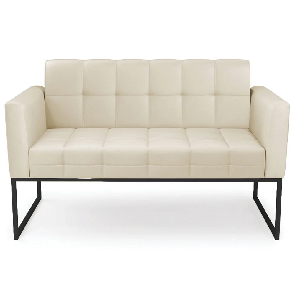 Sofá Namoradeira e 2 Poltronas Base Industrial Preto Ana Sintético Bege - Ibiza