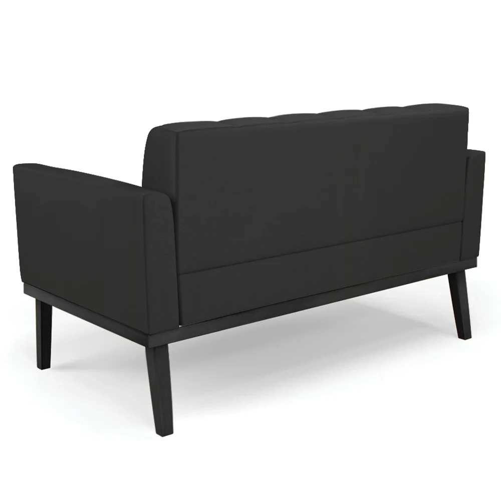 Sofá Namoradeira e 2 Poltronas Base Madeira Preto Ana Sintético Preto - Ibiza