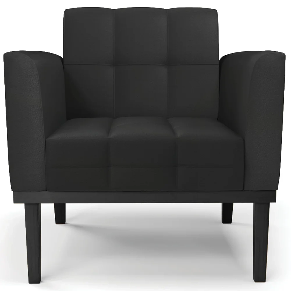 Sofá Namoradeira e 2 Poltronas Base Madeira Preto Ana Sintético Preto - Ibiza