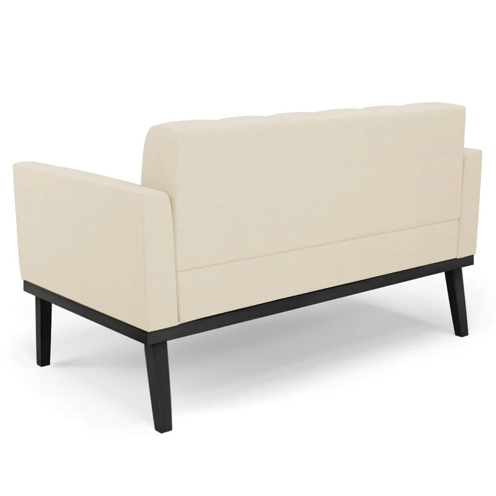 Sofá Namoradeira Base Madeira Preto Ana Linho Bege - Ibiza