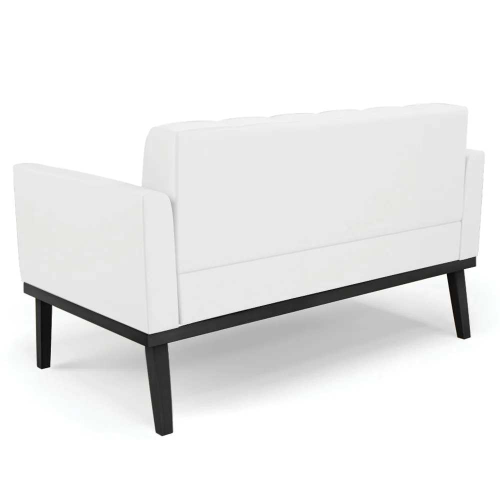 Sofá Namoradeira e 2 Poltronas Base Madeira Preto Ana Sintético Branco - Ibiza