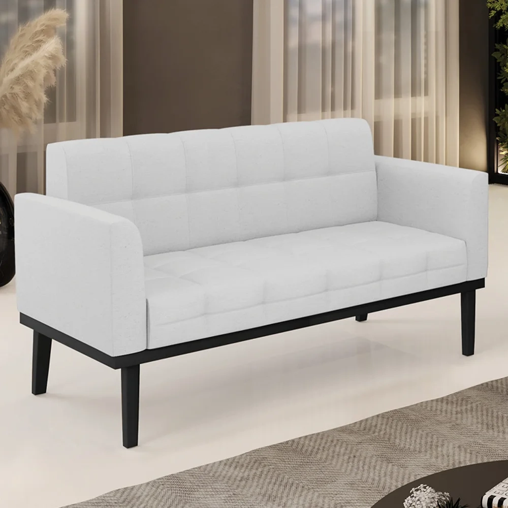 Sofá Namoradeira Base Madeira Preto Ana Linho Cinza - Ibiza