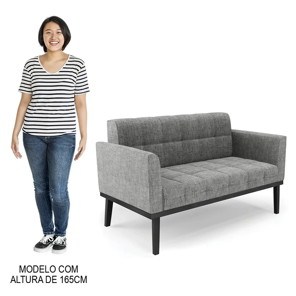 Sofá Namoradeira Base Madeira Preto Ana Linho Grafite - Ibiza