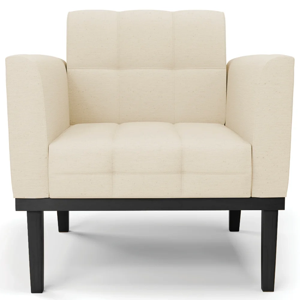 Sofá Namoradeira e 2 Poltronas Base Madeira Preto Ana Linho Bege - Ibiza