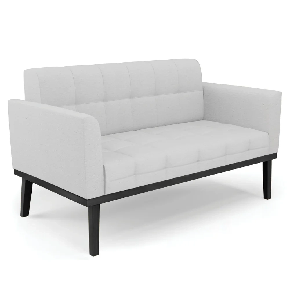 Sofá Namoradeira e 2 Poltronas Base Madeira Preto Ana Linho Cinza - Ibiza