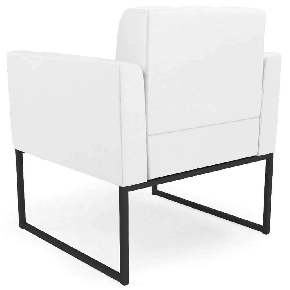 Sofá Namoradeira e 2 Poltronas Base Industrial Preto Ana Sintético Branco - Ibiza