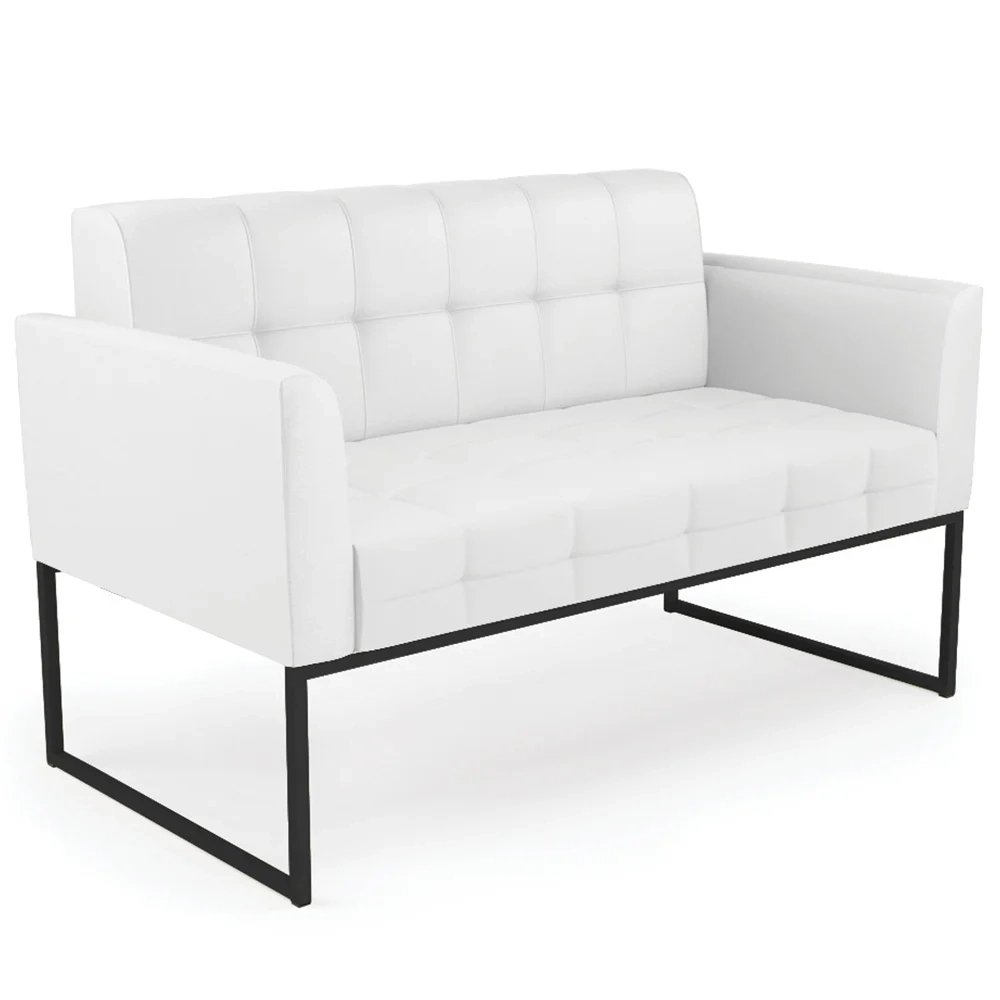 Sofá Namoradeira e 2 Poltronas Base Industrial Preto Ana Sintético Branco - Ibiza