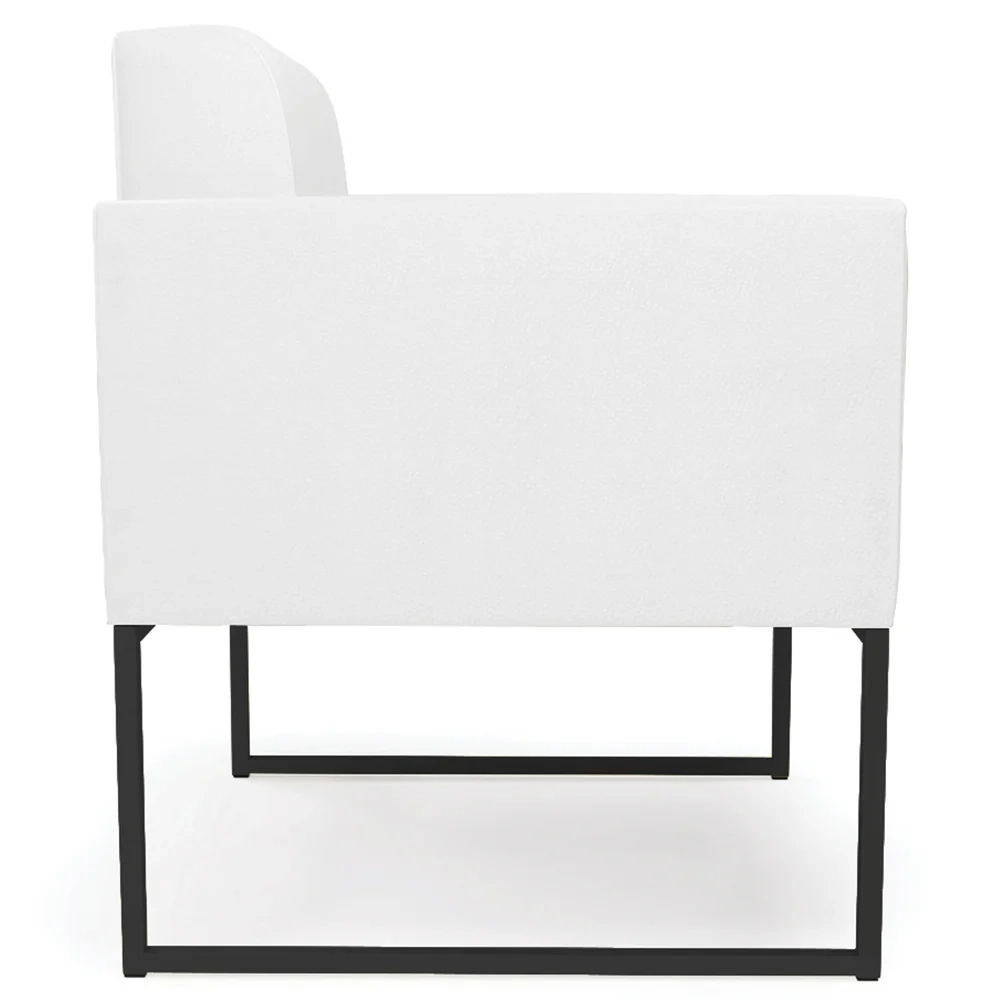 Sofá Namoradeira e 2 Poltronas Base Industrial Preto Ana Sintético Branco - Ibiza