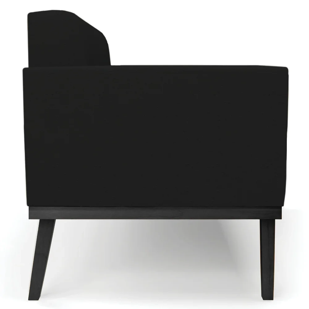 Sofá Namoradeira e 2 Poltronas Base Madeira Preto Ana Linho Preto - Ibiza